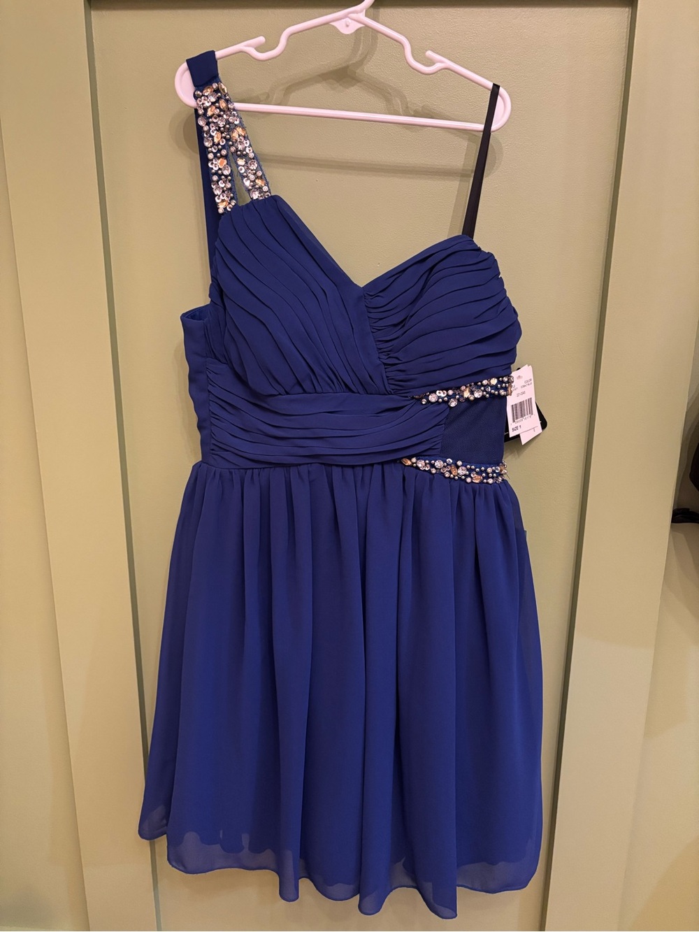 City Studio Royal Blue One Shoulder Sequin Beaded Chiffon Cocktail Dress